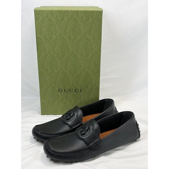 GUCCI Black Leather Interlocking G Driver Loafers SZ M 10.5 SPB JA-364722 main image 4